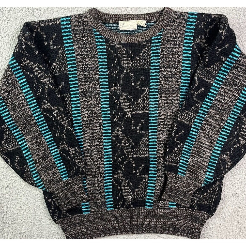 Vintage 90s Personal Image Geometric Grandpa Sweater Acrylic Multicolor Size L